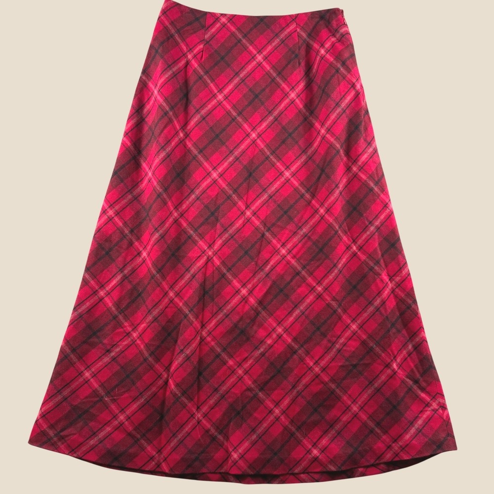 Vintage Chadwicks Maxi Skirt Women 4P Red Plaid Wool A-Line Classic Rockabilly